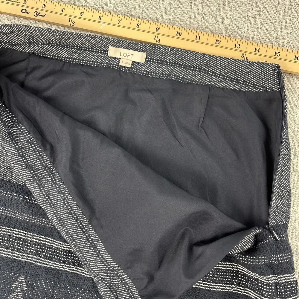 Loft Blanket Jacquard Wrap Skirt Navy Women 6 Aztec Raw Hem Boho Neutral Coastal